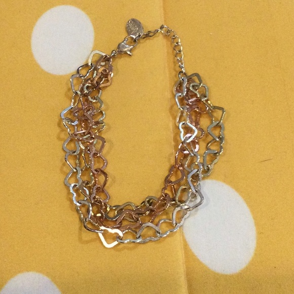 Multi strand mix metal chain bracelet with heart chains. - Picture 1 of 2
